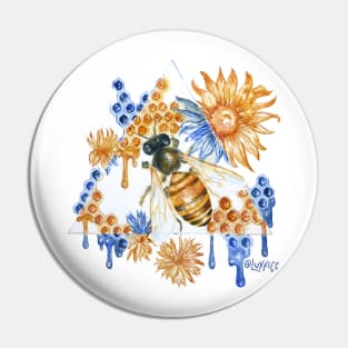 Geometric Gold and Blue Honeybee Pin