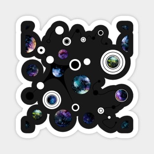 Watercolor Deep Space in Circles and Black Curve Lines Magnet