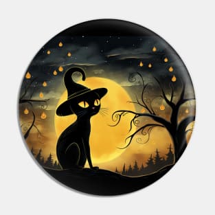 Halloween Black Cat with Hat Pin