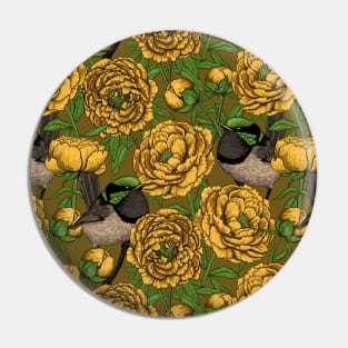 Yellow Peonies and wrens Pin