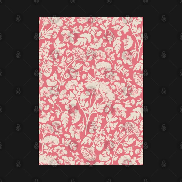 Cream Hemlock Print on Vintage Rose -  Floral Repeat Pattern by NattyDesigns