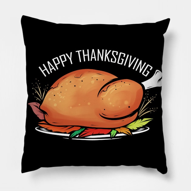 Roasted Turkey On Plate Happy Thanksgiving Pillow by SinBle