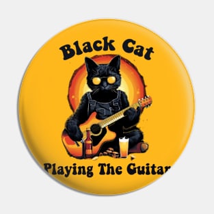 Black Cat Playing The Guitar Pin