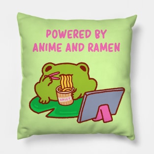 Powered by anime and ramen, anime fan, funny anime quote, cute anime lover frog Pillow