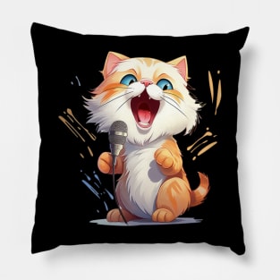 Funny Singing cat in cartoon style Pillow