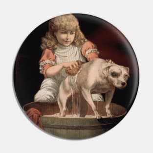 Vintage Girl bathing Dog Pin