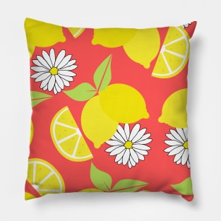 Lemon Pattern with Daisies Pillow