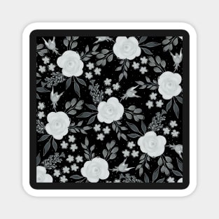 Black White Roses Watercolor Painting Magnet