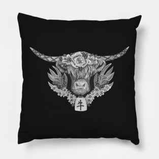 The Year of the Ox (Black Background) Pillow