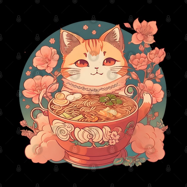 Kawaii Vintage Style Japanese Ramen Cat by jiromie