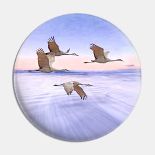 Sandhill Crane and Purple Sunset Pin