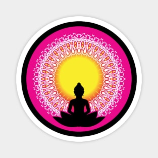 Peaceful Meditating Buddha Silhouette - The Enlightened Soul Mandala Print Design GC-092-15 Magnet