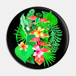 Happy Tree Frogs in Vibrant Jungle Botanicals Pin