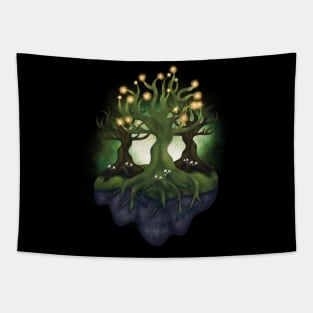 Illuminated Magical Tree in a Floating Island Tapestry