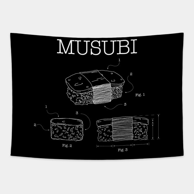 Funny Musubi Patent Drawing Tapestry by Huhnerdieb Apparel