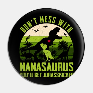 Vintage Don't Mess With Nanasaurus You'll Get Jurasskicked Dinosaur Pin