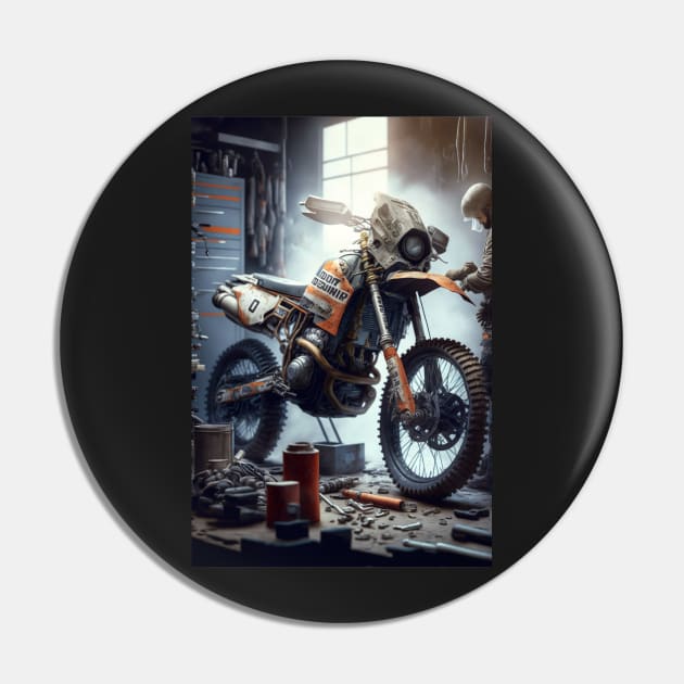 Dirt bike in a shop CGI style - orange Pin by KoolArtDistrict