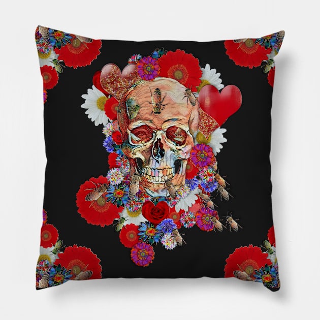 Skull Flower Power III Pillow by zuzugraphics