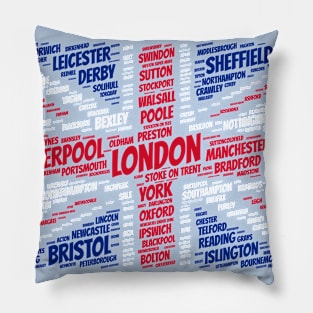 United Kingdom Flag with City Names Word Art Pillow