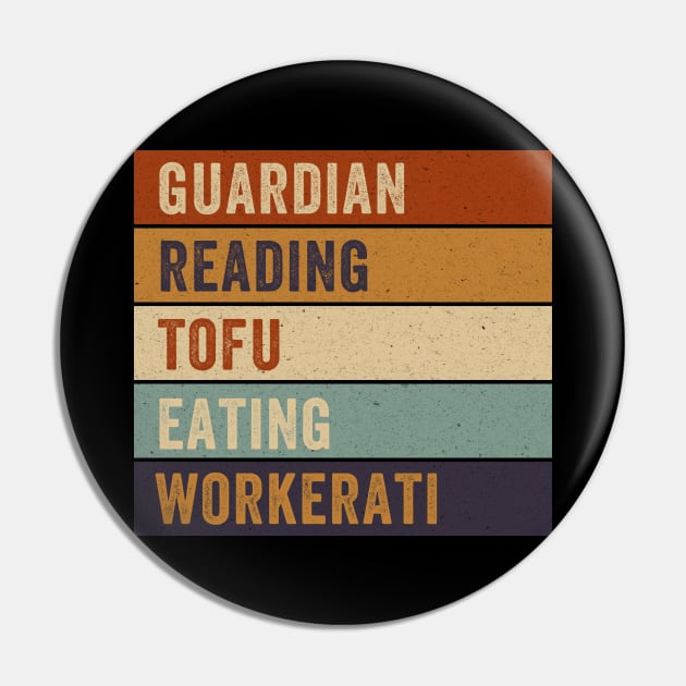 Tofu Eating Wokerati - Guardian Reading Pin by kareemik