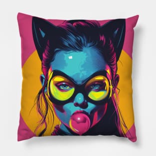 Cat-Eyed Diva: Colorful Bubble Gum Pop Art Pillow