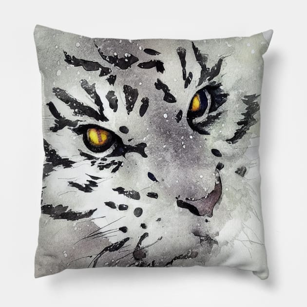 Tiger in Snowing Winter Pillow by fistikci