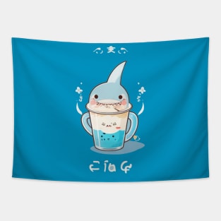 cute shark in coffee Tapestry