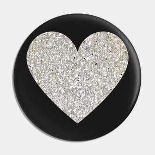 Silver Faux Glitter Heart Pin