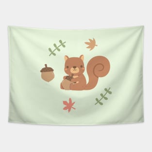 Cute Squirrel Acorn Autumn Leaves Tapestry