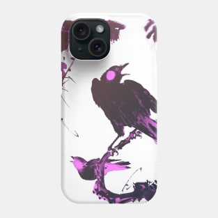 Japanese brush painting bird singing Phone Case