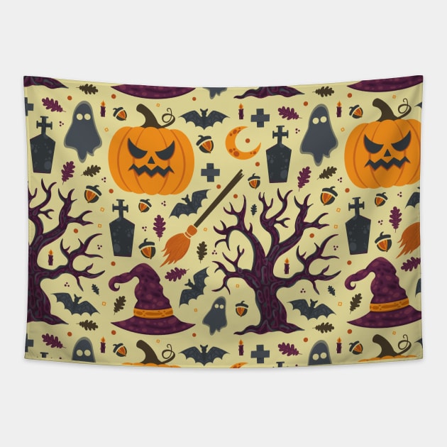 Creepy Pumpkin Halloween Pattern Tapestry by Simplulina