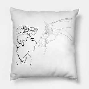 Horse man mediating animal black and white Pillow