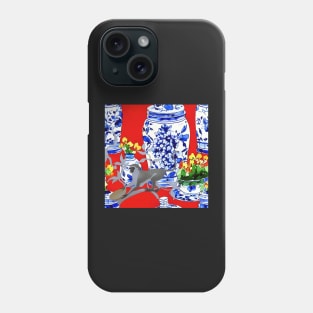 Monkey and chinoiserie jars on red Phone Case