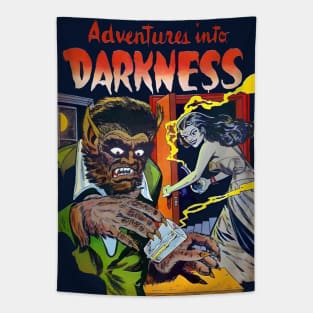 Adventure Into Darkness Vintage Comic Book Cover Art Tapestry