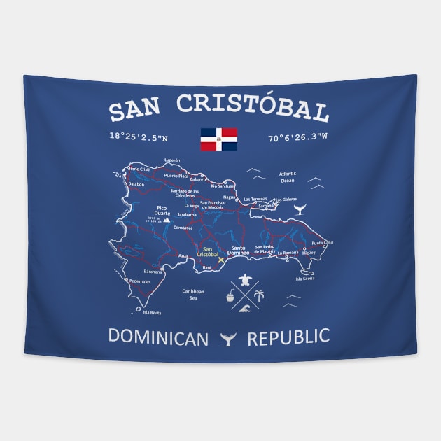 San Cristóbal Dominican Republic Flag Travel Map Coordinates GPS Tapestry by French Salsa