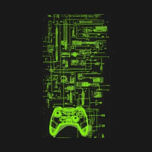 Neon Green Video Game Controller Blueprint T-Shirt