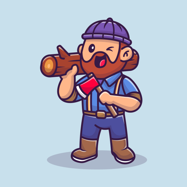 Carpenter Holding Ax And Wood Cartoon by Catalyst Labs