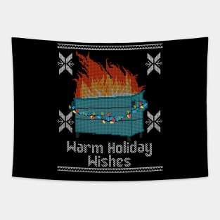 Ugly Christmas Sweater Design Dumpster Fire - Warm Holiday Wishes Tapestry