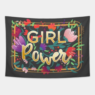 Girl Power Floral Typography Tapestry