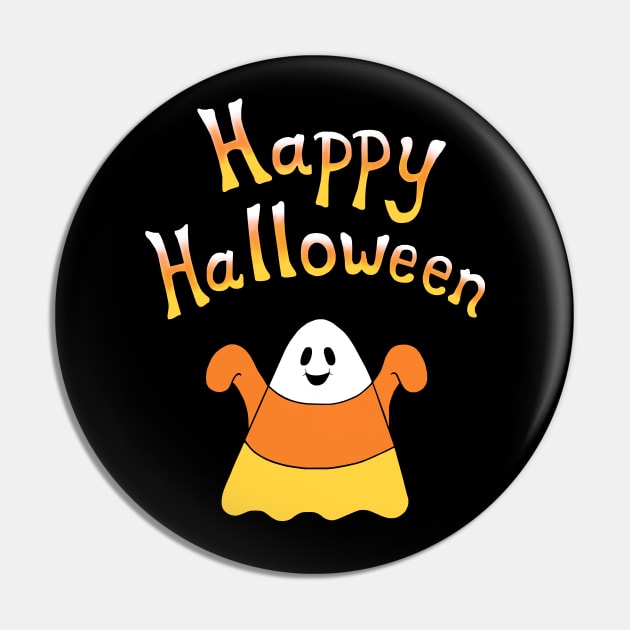 Happy Halloween Candy Corn Ghost Pin by Art by Deborah Camp