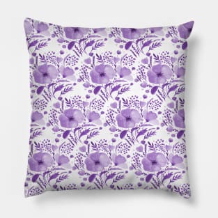 Watercolor poppies bouquet pattern - purple Pillow