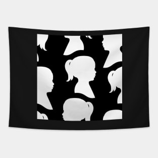 Girl Silhouette - White on Black Background Tapestry