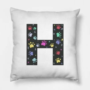 H letter  with colorful paw print Pillow