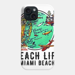 Miami Beach Florida Beach Life Distressed Vintage Old Map Phone Case