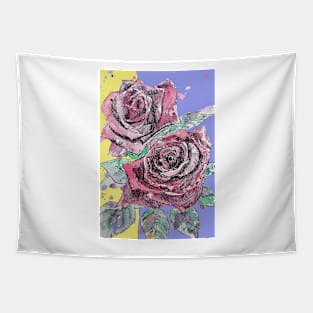 Red Rose Watercolor Painting on Lavender and Yellow Tapestry