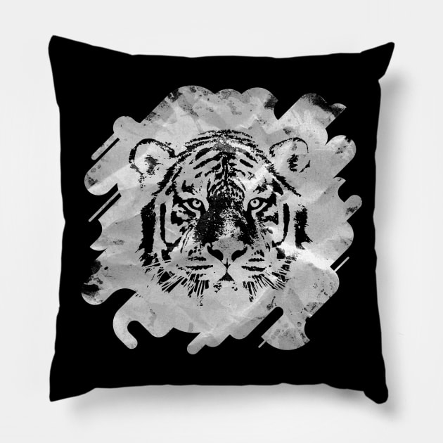 Black and white Tiger portrait  on paper canvas Pillow by Nartissima