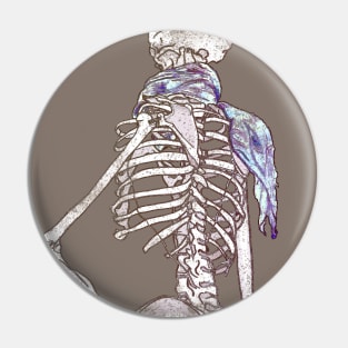 Skeleton in a Blue Scarf Vintage Look Pin