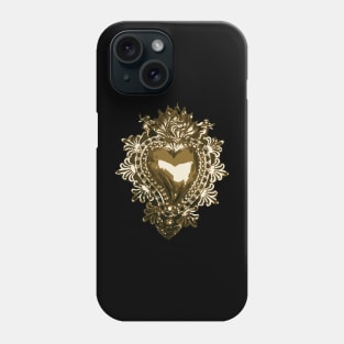 Golden sacred heart mexican handmade shinny tin ornament traditional metalwork Phone Case