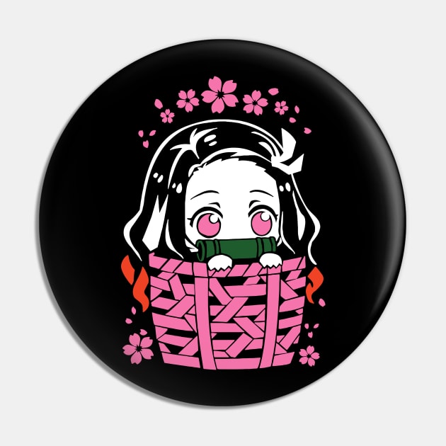 Nezuko Cute Hiding Fanart Pin by Planet of Tees