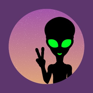 Colourful, Cute Design of an Alien Giving a Peace Sign T-Shirt